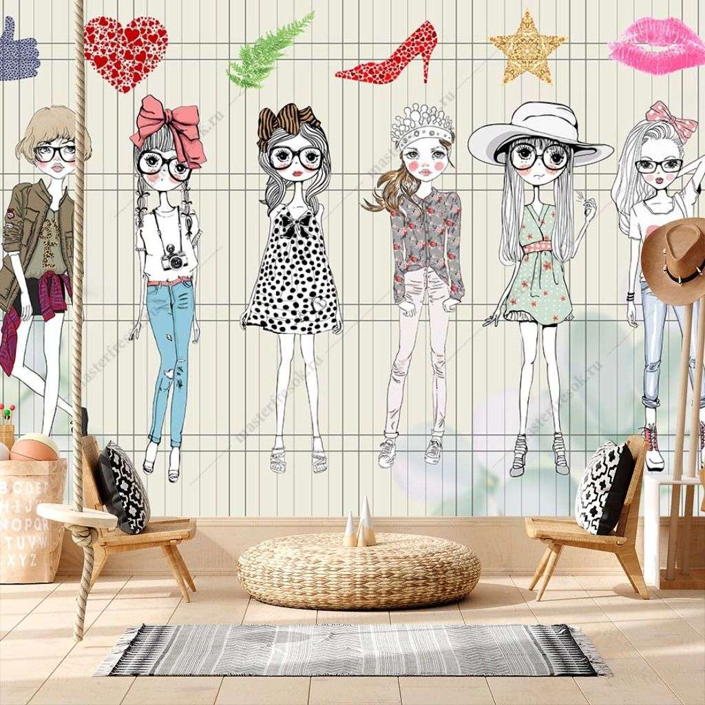 Фотообои в интерьере девочки в мультяшном стиле  12-1292 фото