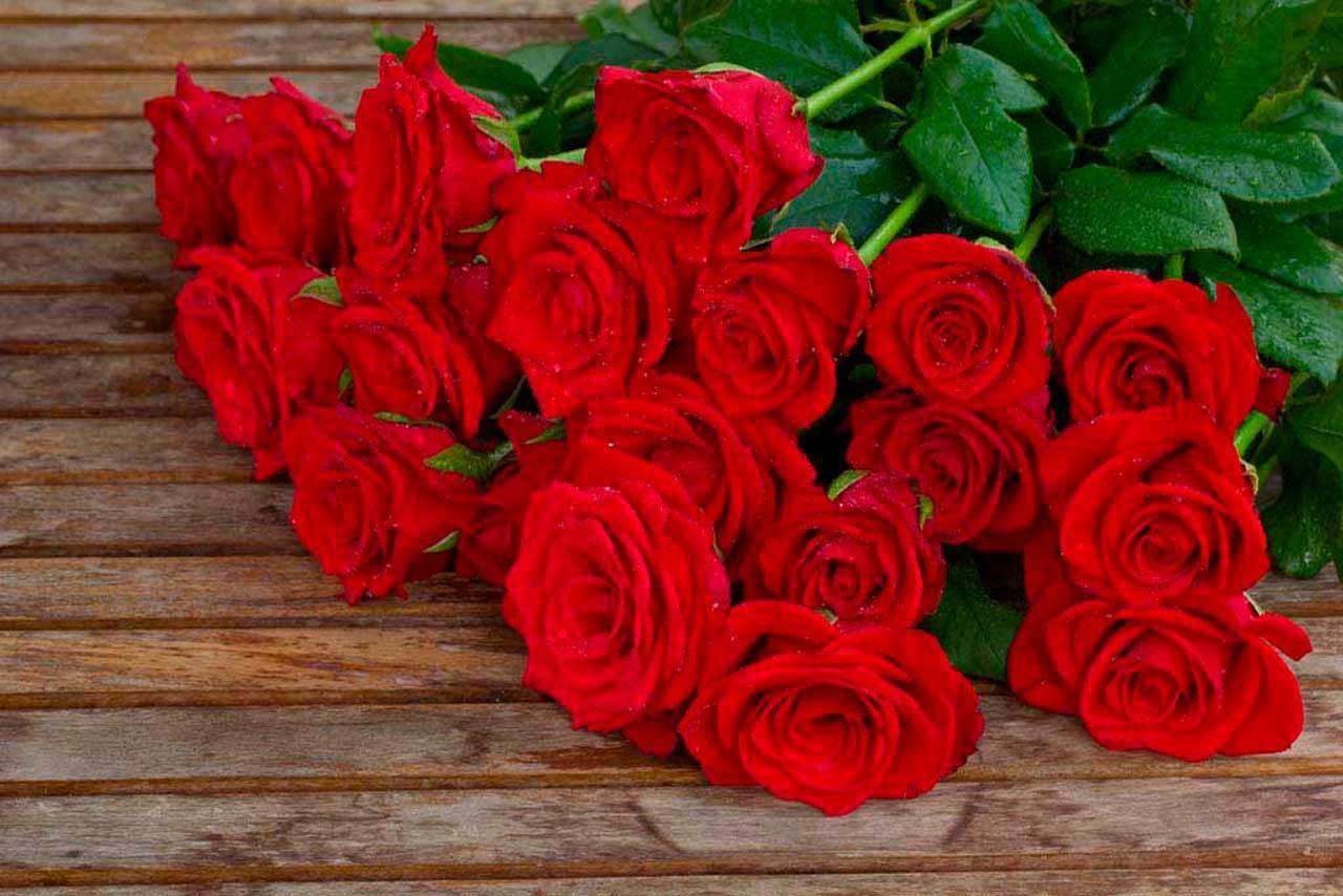 Фотообои в интерьере букет красных роз на фоне дерева  10-277 фото