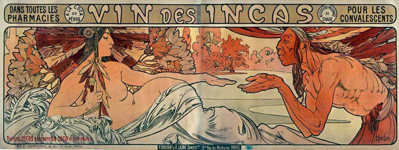 Фотообои в интерьере альфонс мариа муха - реклама вина инков  8-228 фото