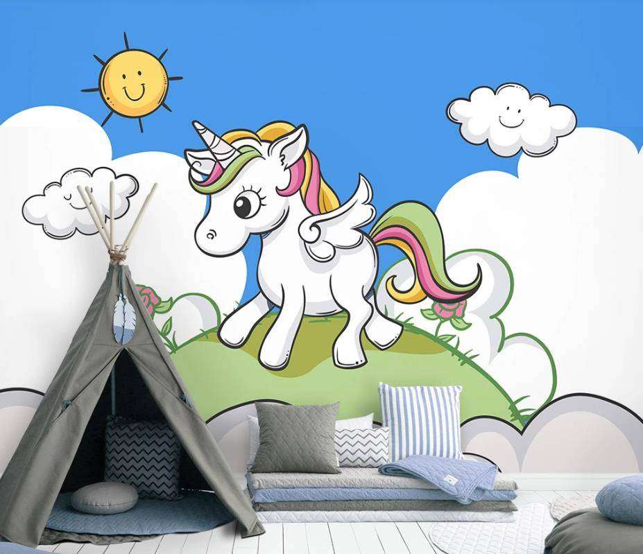 Фотообои в интерьере единорог на лужайке  15-350 фото