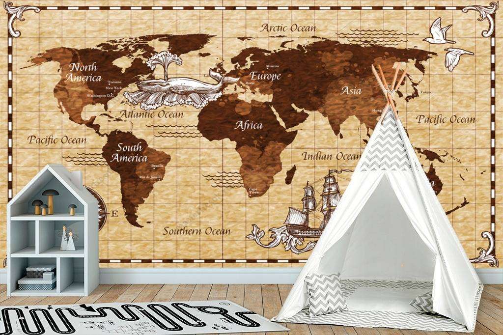Фотообои в интерьере карта мира старинная  12-983 фото