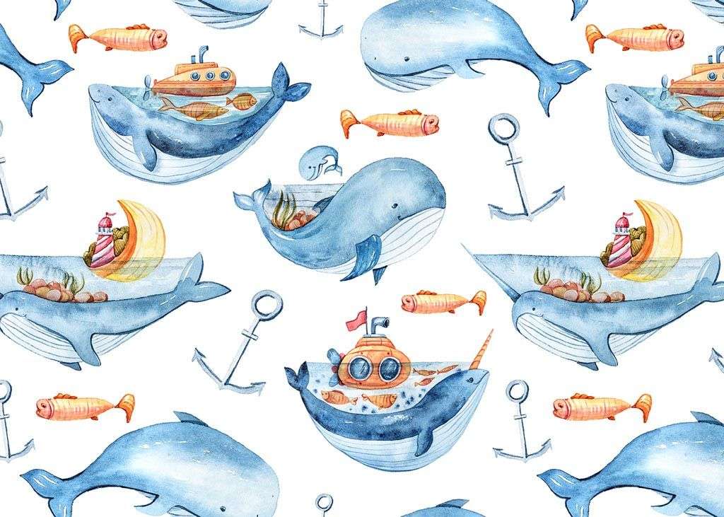 Фотообои в интерьере киты и подводная лодка  12-732 фото