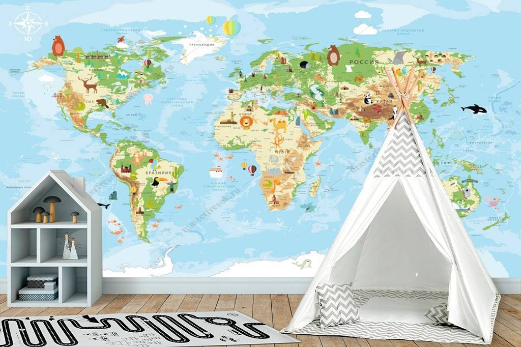 Фотообои Карта мира цветная  12-998