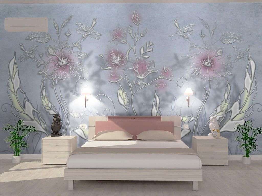 Фотообои в интерьере объемный рисунок цветы  13-746 фото