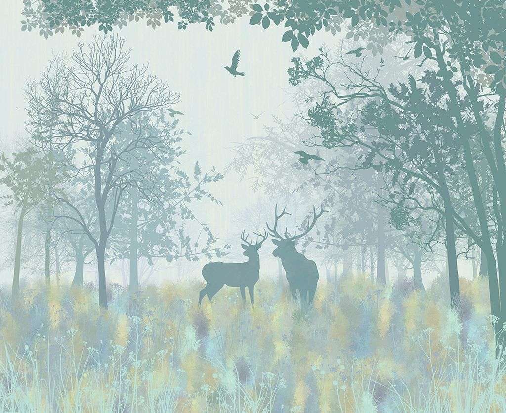 Фотообои в интерьере лес в зеленых оттенках  12-1475 фото