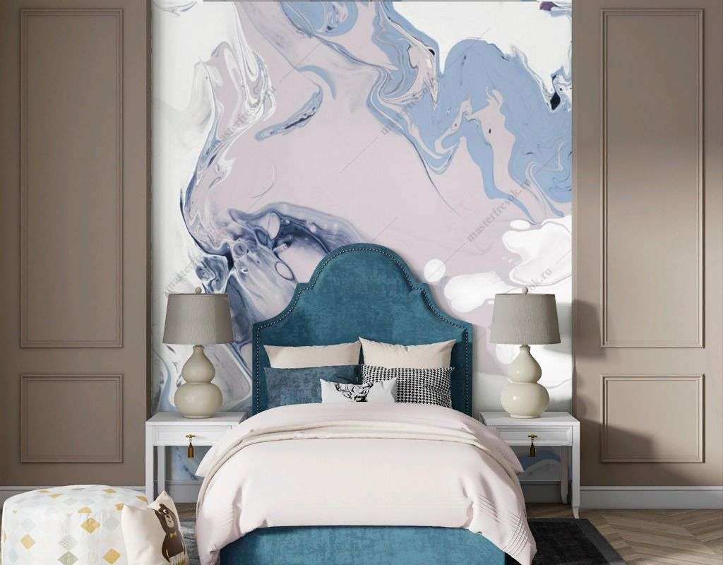 Фотообои в интерьере сине-белая абстрактная живопись  9-1661 фото