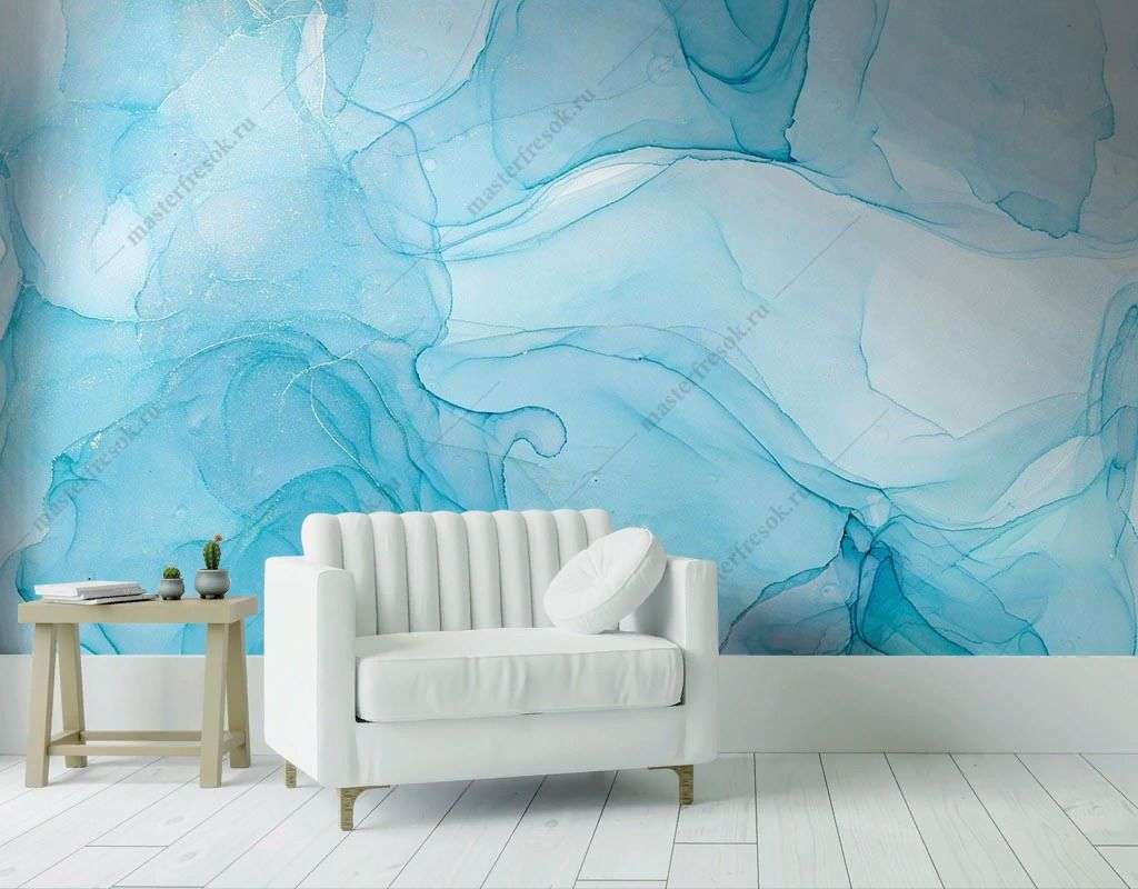 Фотообои в интерьере голубой мрамор с прожилками  9-1789 фото