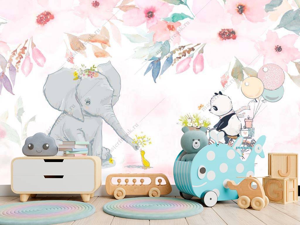 Фотообои Слоненок и медвежонок  14-019