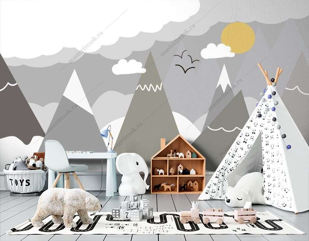Фотообои в интерьере серые скандинавские горы  14-579 фото