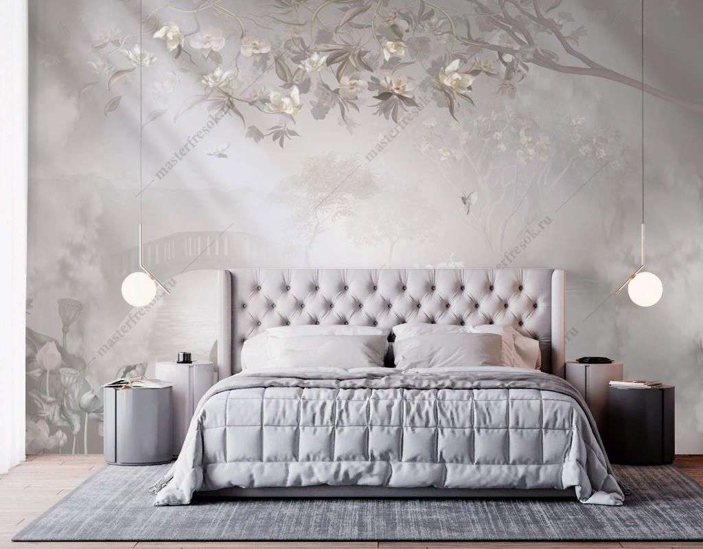 Фотообои в интерьере серый лес в дымке  13-612 фото