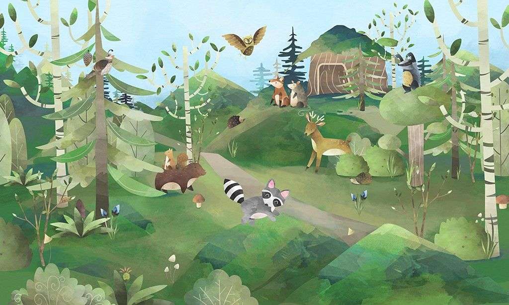 Фотообои в интерьере детские. полянка лесная   12-1613 фото