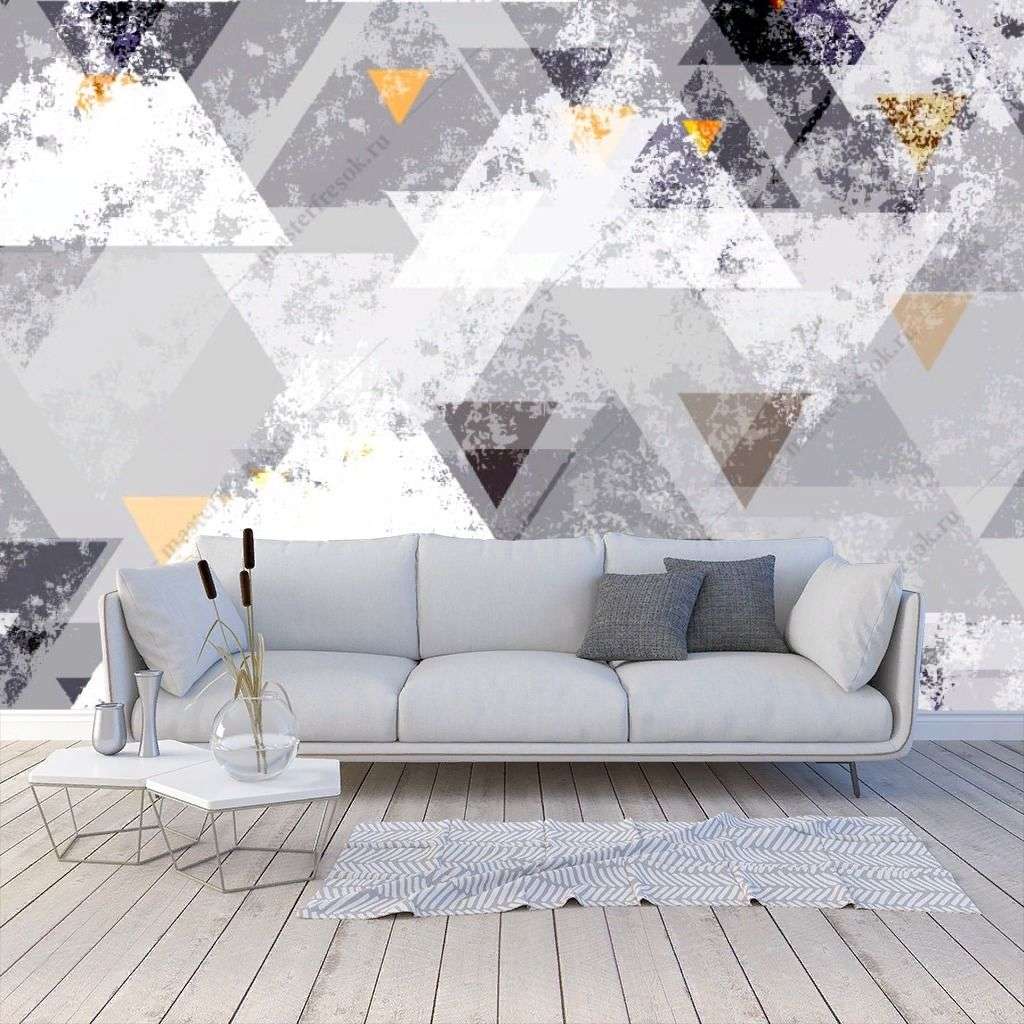 Фотообои в интерьере серебряные треугольники фон  10-945 фото
