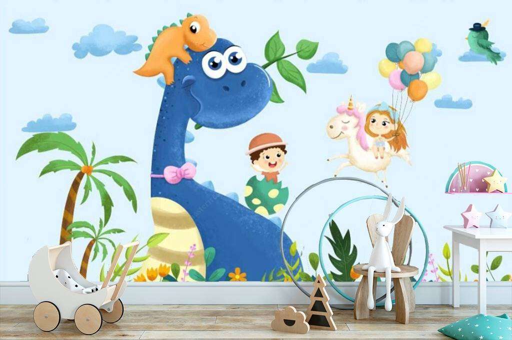 Фотообои в интерьере синий динозавр  15-628 фото