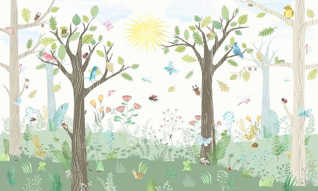 Фотообои в интерьере лес зеленый рисунок  12-866 фото