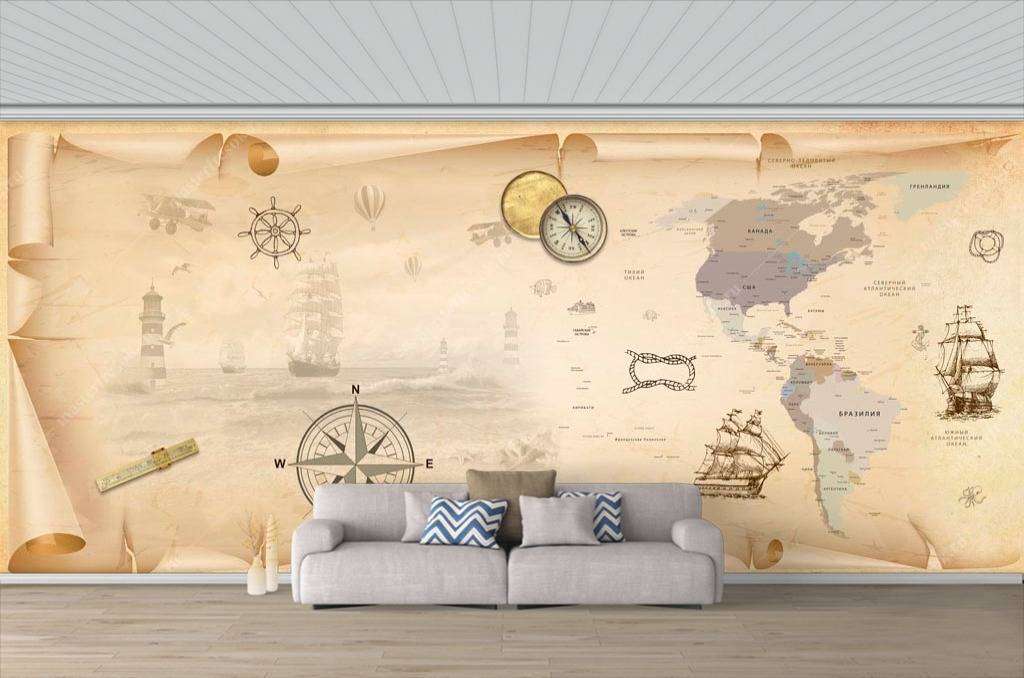 Фотообои в интерьере карта южной и северной америк  13-102 фото