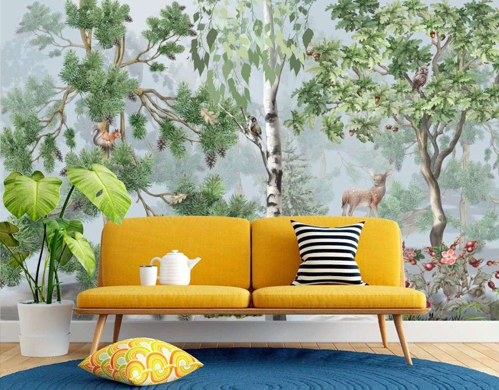 Фотообои в интерьере роща с животными  13-713 фото