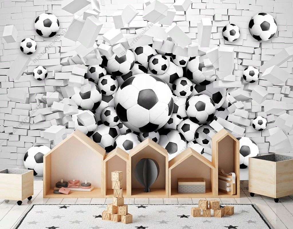 Фотообои в интерьере футбольные мячи 3d  12-1469 фото