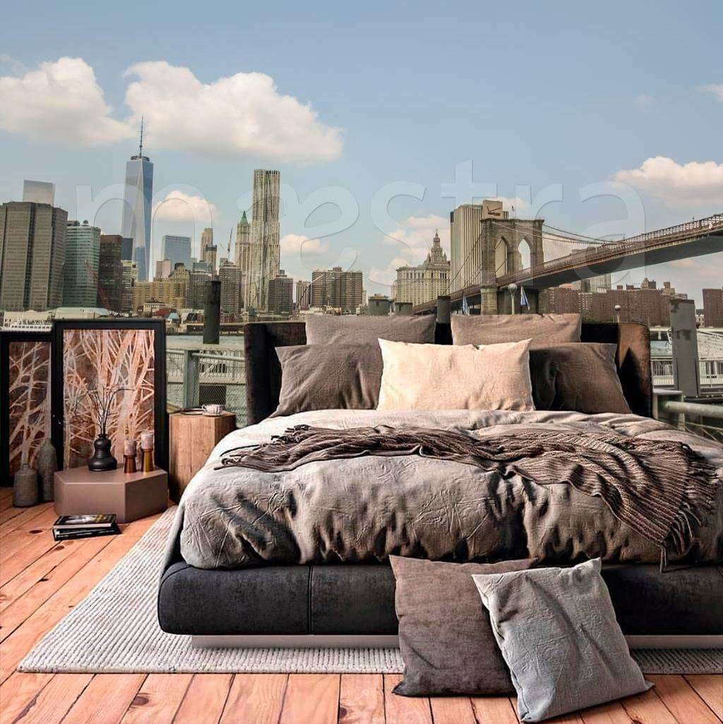 Фотообои в интерьере бруклинский мост в тумане  9-829 фото