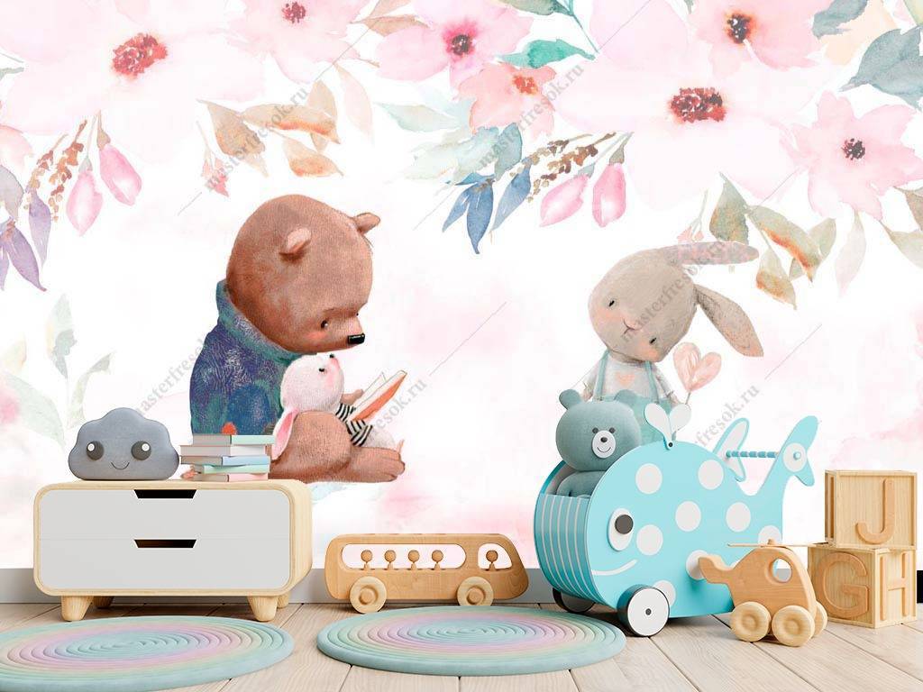 Фотообои Медвежонок и зайка  14-018