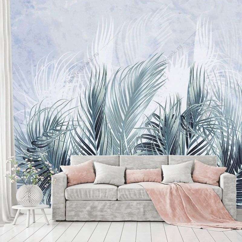 Фотообои в интерьере листья пальмы серо-зеленые    9-1886 фото