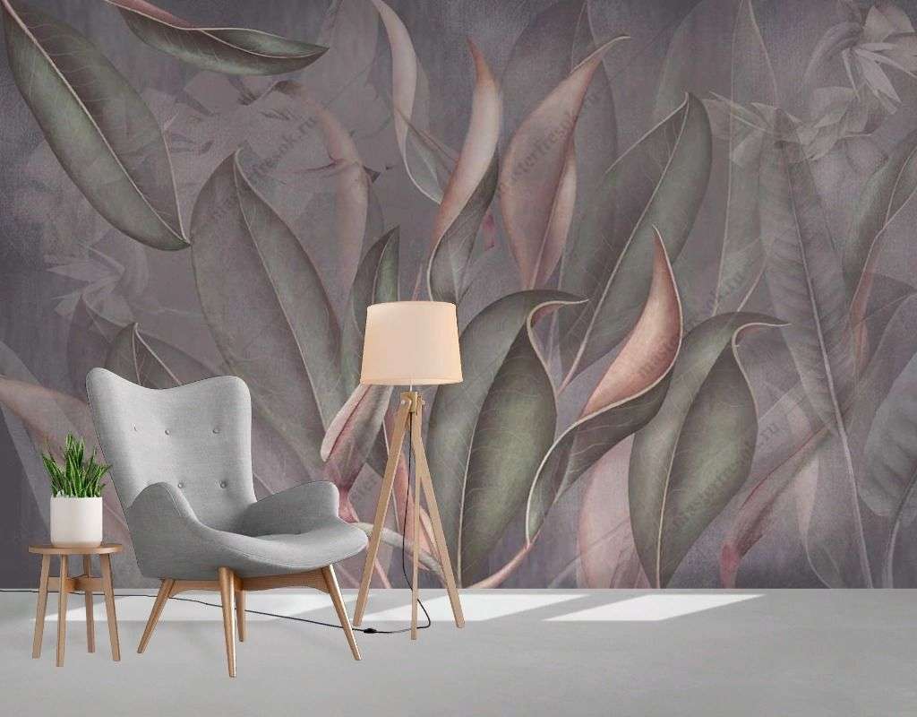 Фотообои в интерьере пальмовые листья  13-396 фото