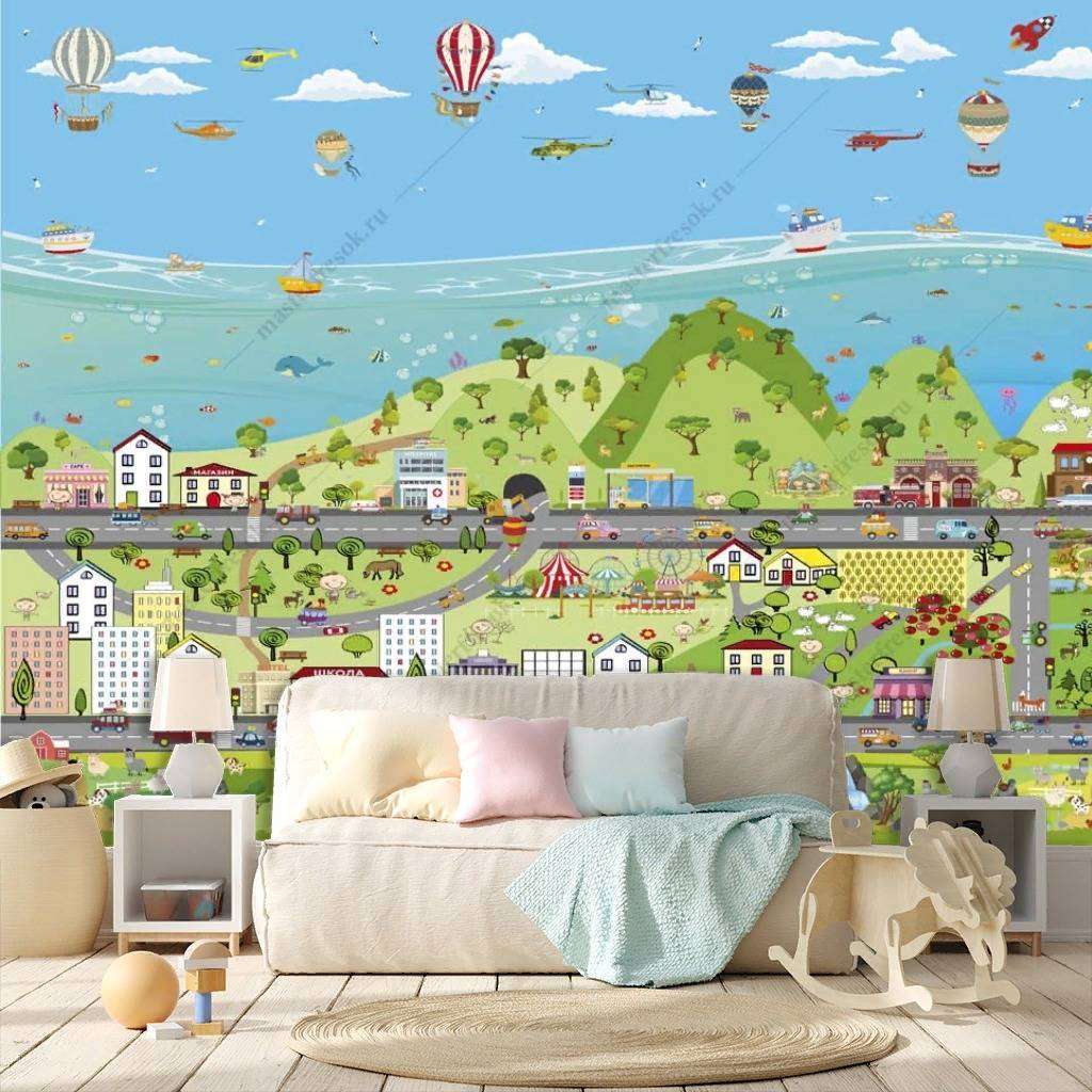Фотообои в интерьере яркий городок в детскую  12-1199 фото