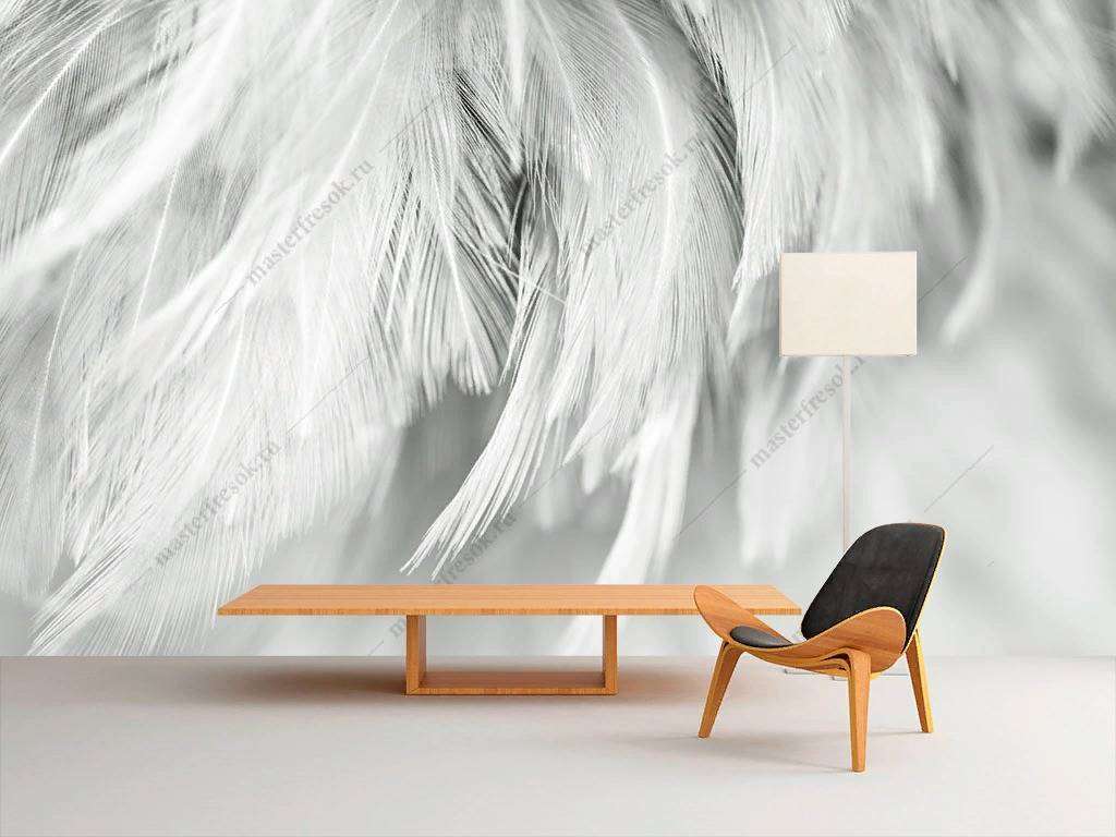 Фотообои в интерьере фон из белых перьев  9-1223 фото