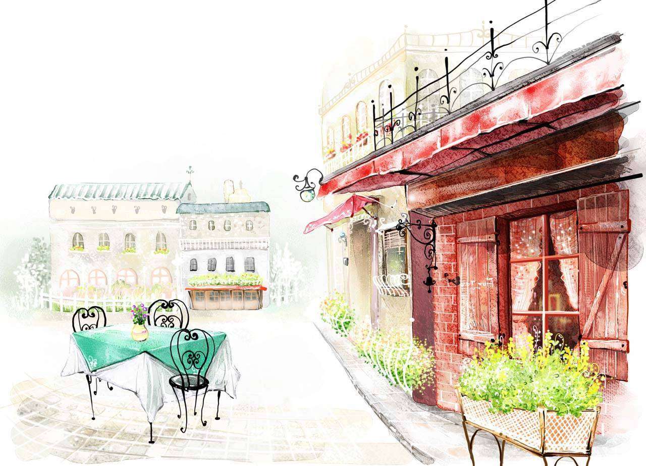Фотообои в интерьере кафе на улочке  12-311 фото