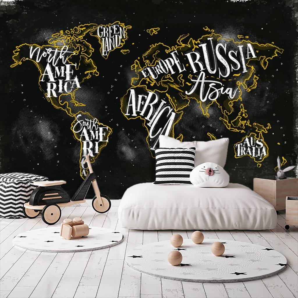 Фотообои Карта мира черная  12-1004