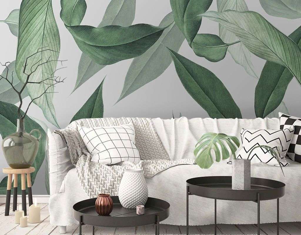 Фотообои в интерьере зеленые лепестки  9-2055 фото