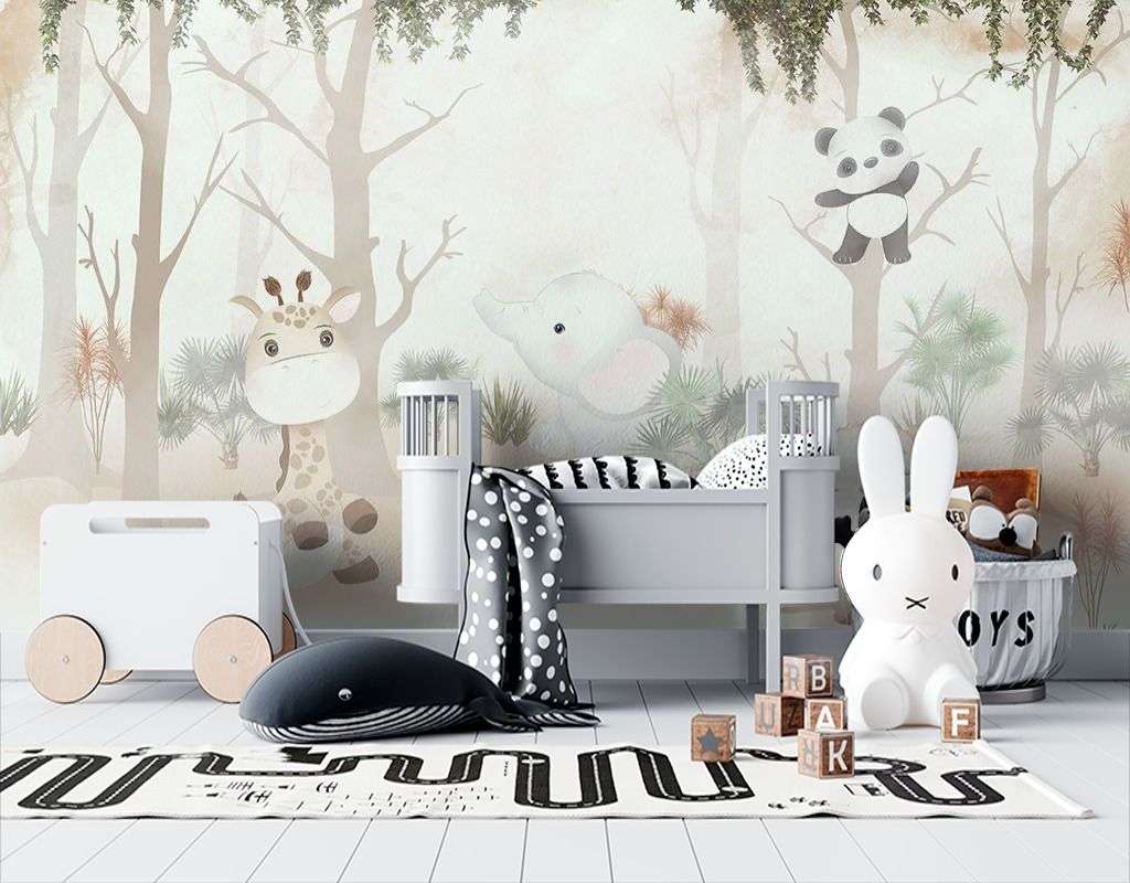 Фотообои в интерьере детские лес со зверушками   12-1606 фото