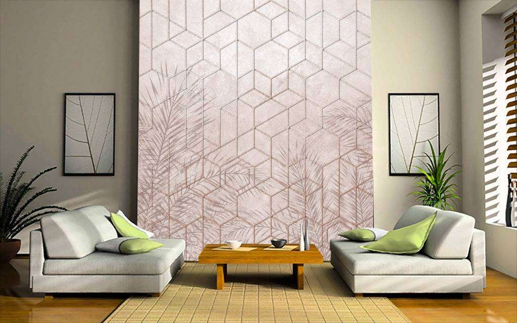 Фотообои в интерьере листья и геометрия  10-774 фото
