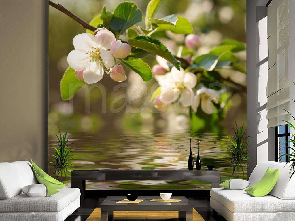 Фотообои Цветущая ветка яблони над водой  10-110