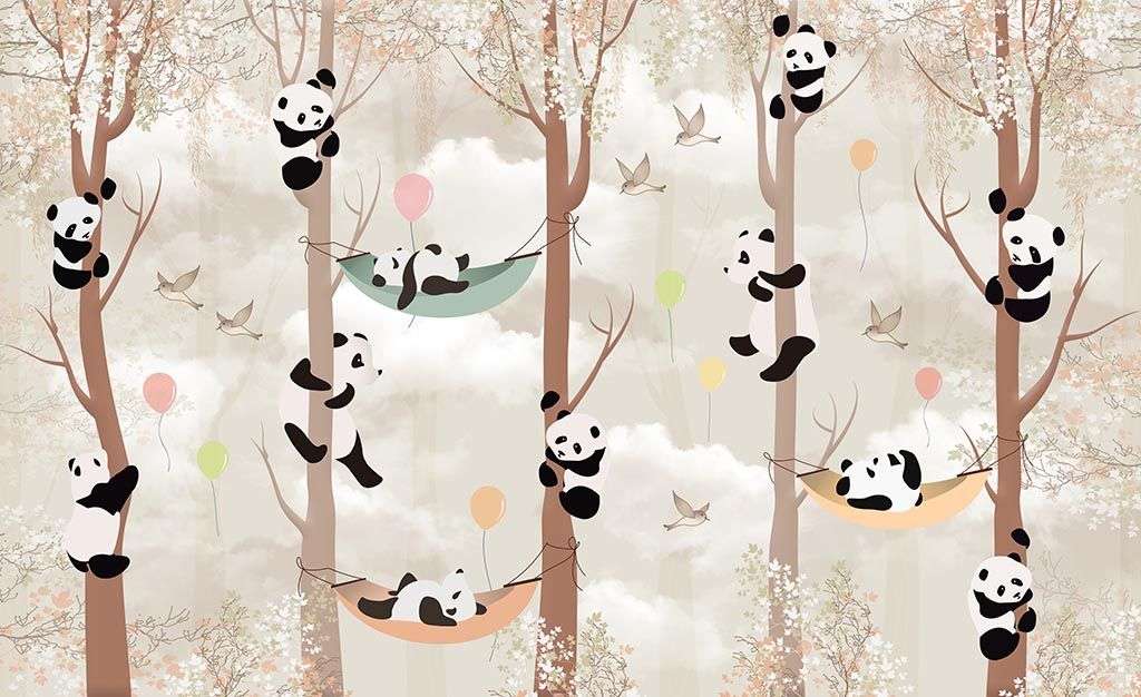 Фотообои в интерьере веселые панды  12-868 фото