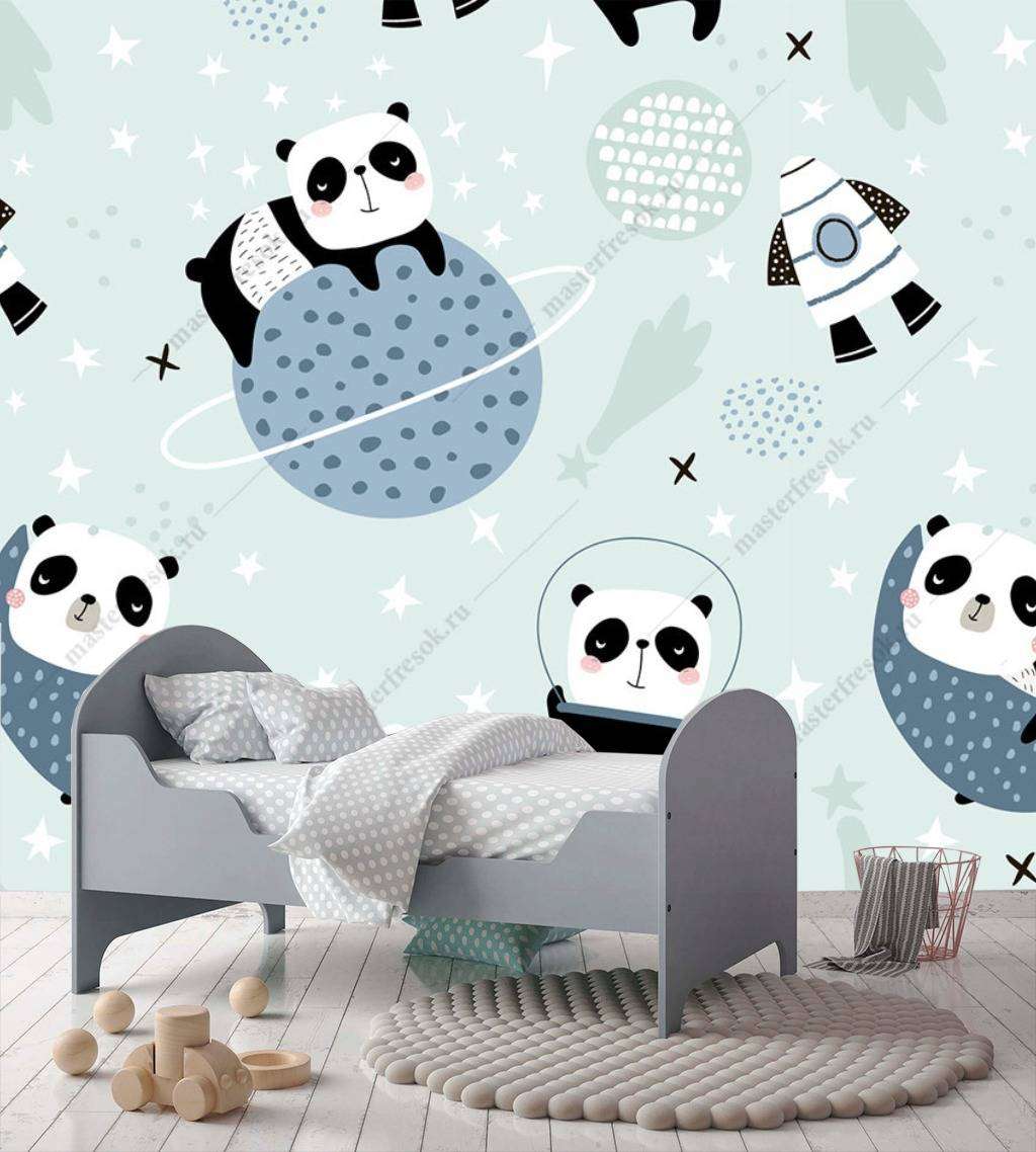 Фотообои в интерьере панды в космосе  12-756 фото