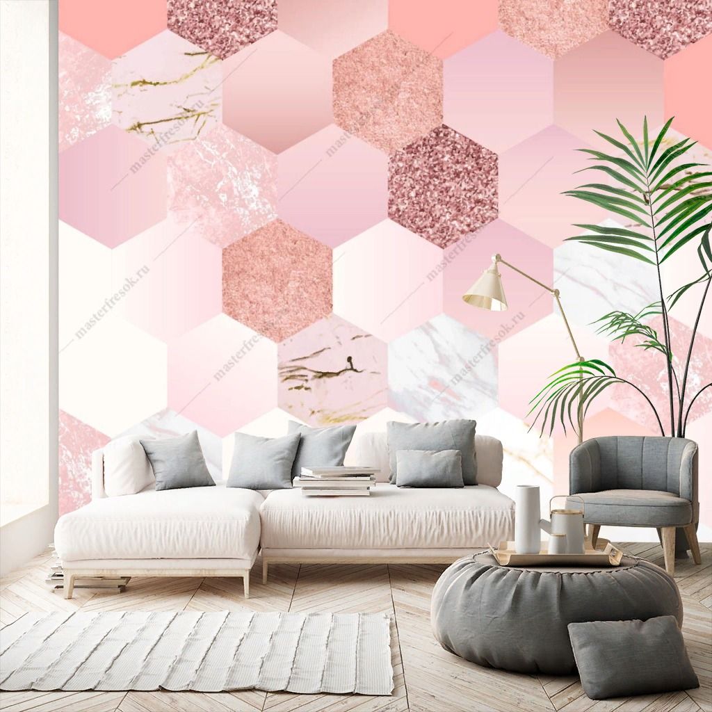 Фотообои Розовый шестиугольник градиент  9-1502