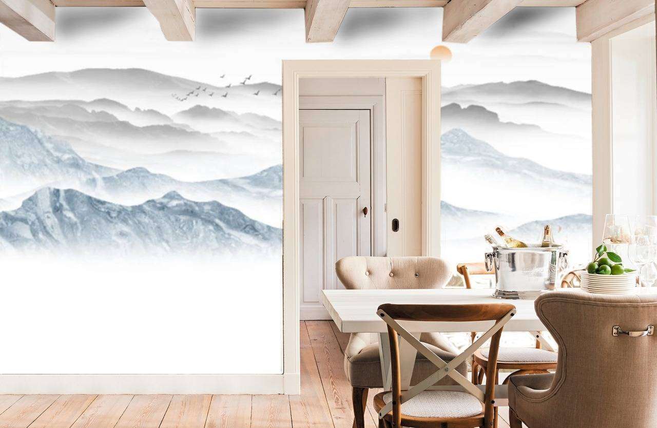 Фотообои в интерьере серо-голубые горы  15-660 фото
