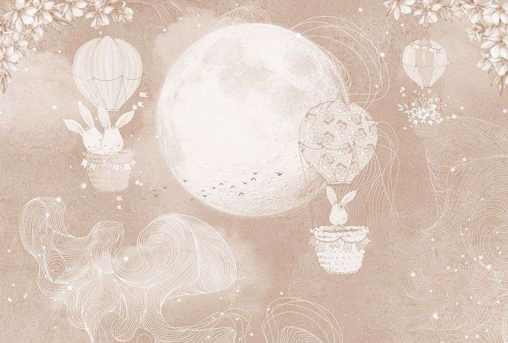 Фотообои в интерьере детские. зайка на шарике  12-1623 фото