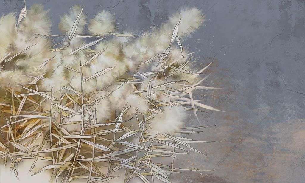 Фотообои в интерьере белый камыш  10-956 фото