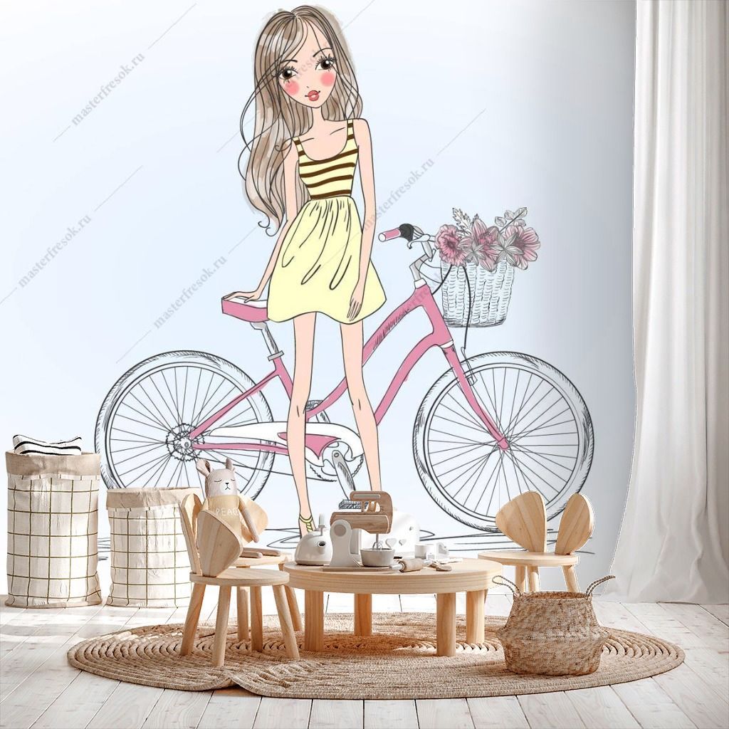 Фотообои Модница на велосипеде  12-1250