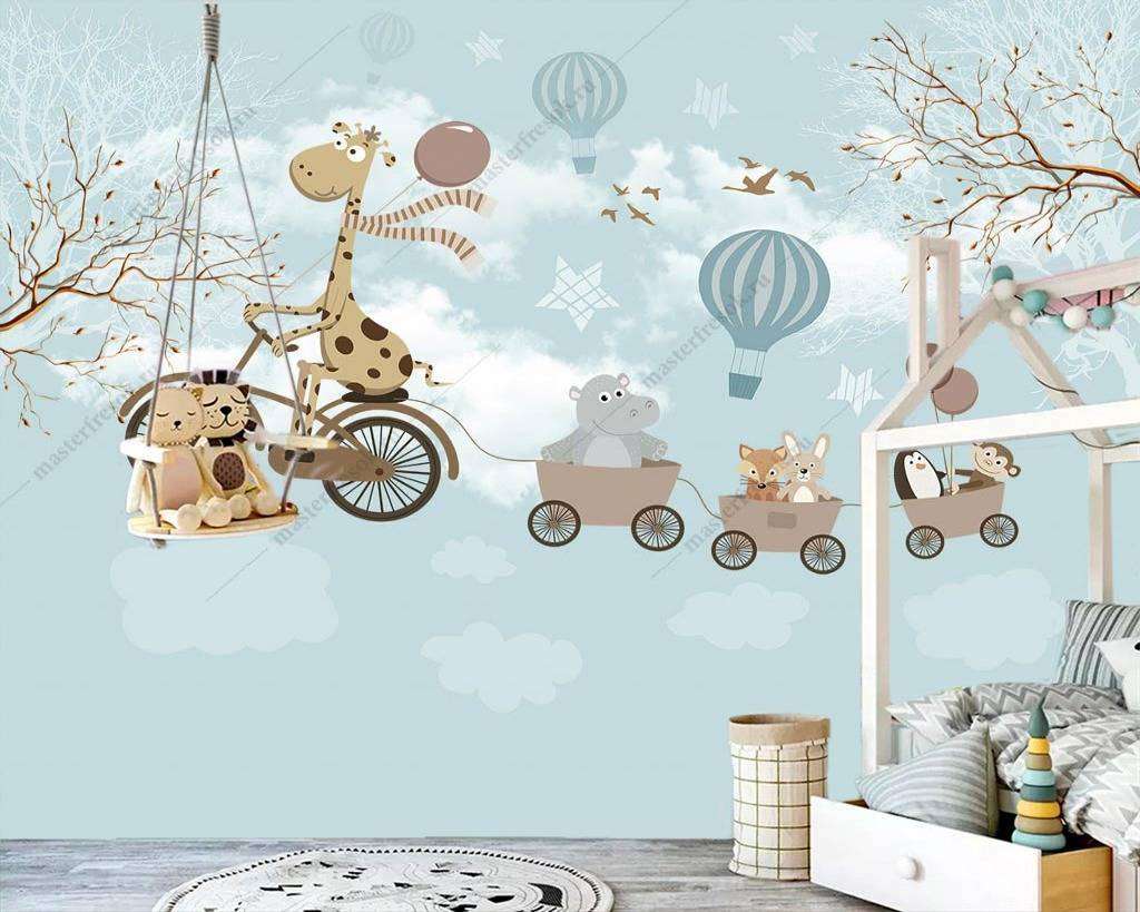 Фотообои в интерьере звери на велосипеде в небе  12-1174 фото
