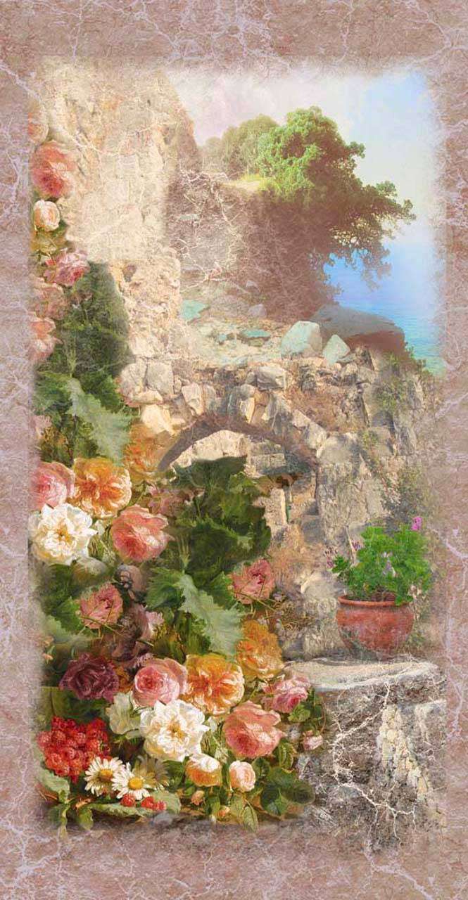 Фотообои в интерьере розы на старинной стене  2-044 фото