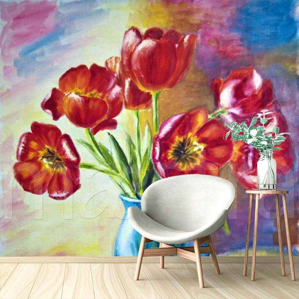 Фотообои Красные маки в синей вазе  9-121