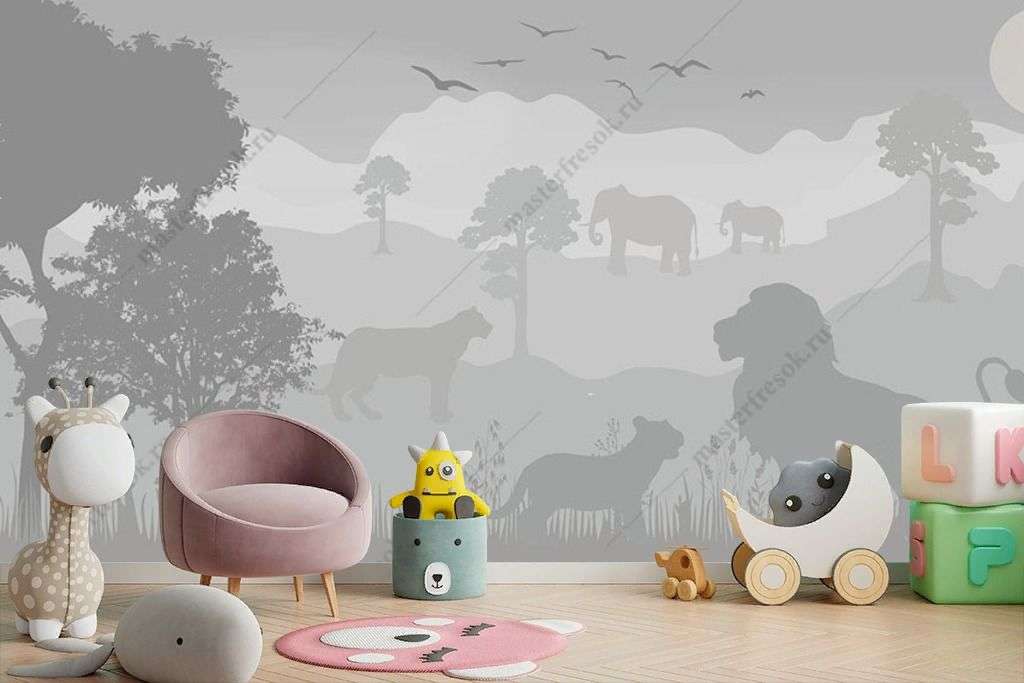Фотообои в интерьере иллюстрация саванна в детскую  9-1818 фото