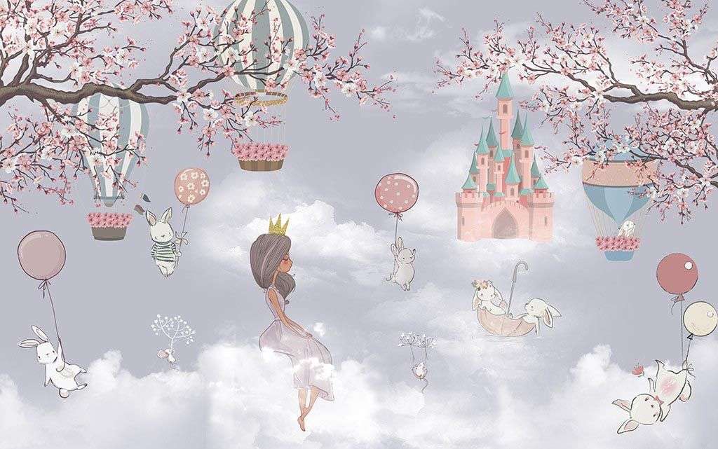 Фотообои в интерьере принцесса в облаках и замок  12-1490 фото