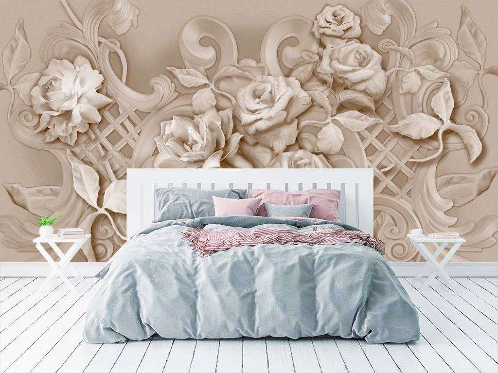 Фотообои в интерьере барельеф цветы  13-272 фото