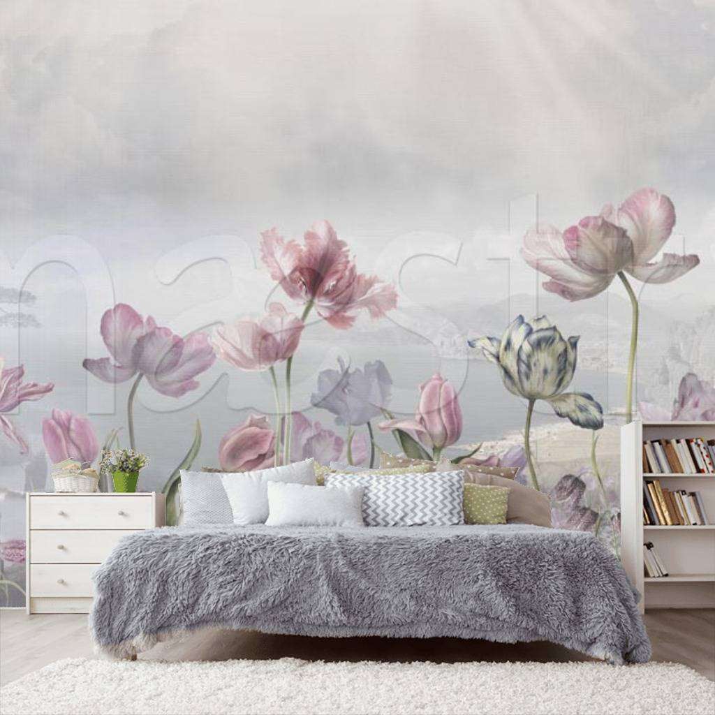 Фотообои в интерьере цветы 3д нежные  7-729 фото