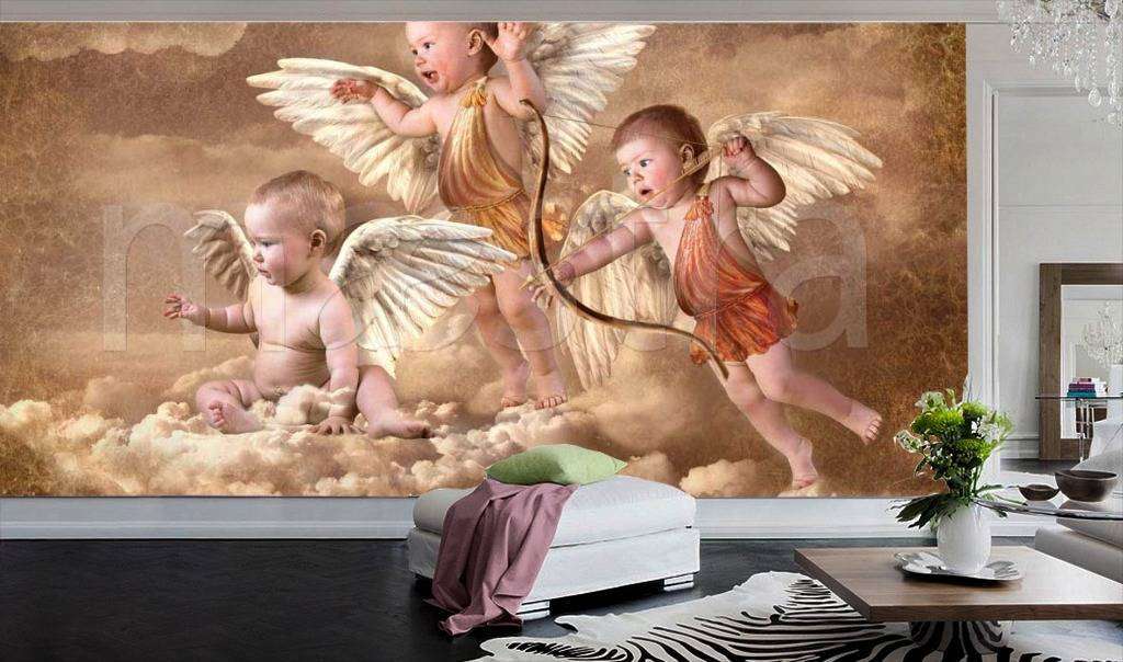 Фотообои в интерьере ангелы над облаками  9-167 фото