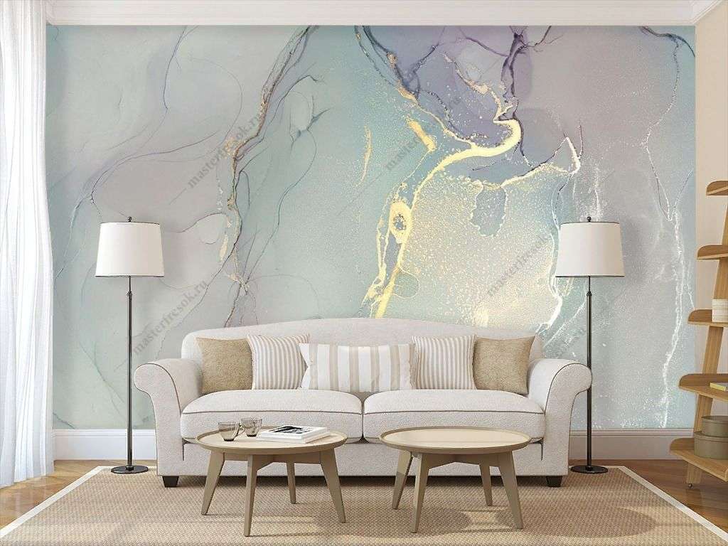 Фотообои в интерьере нежный флюид с золотом  9-1441 фото