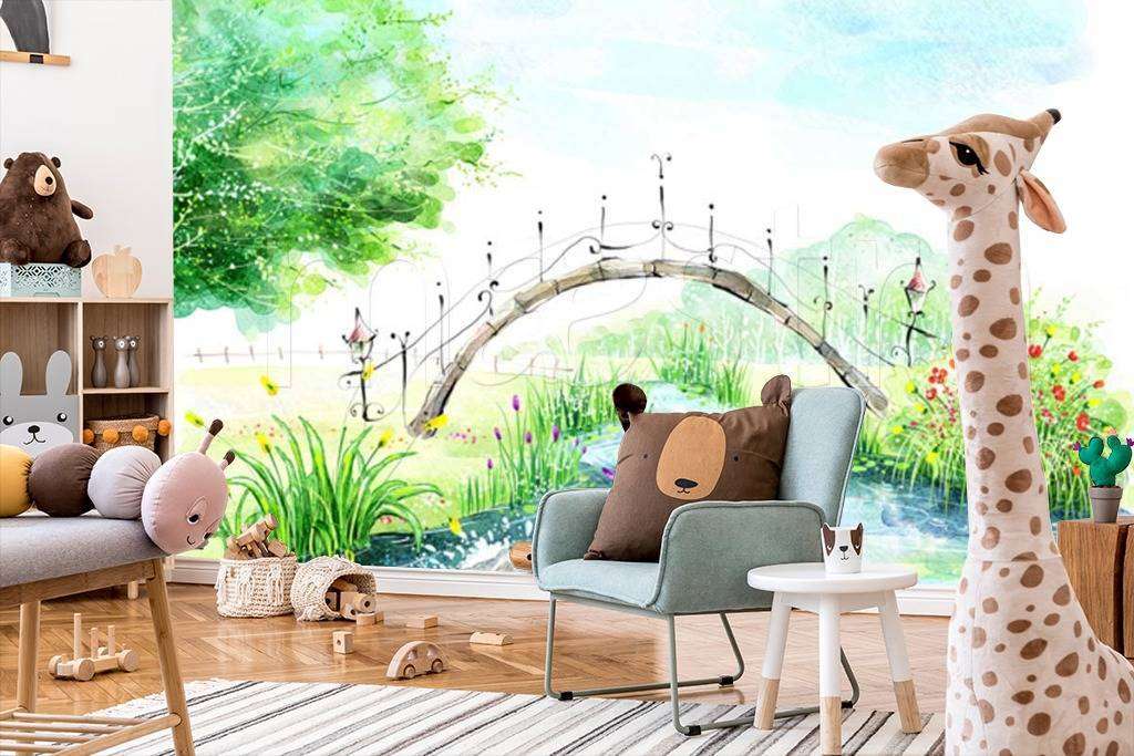 Фотообои в интерьере мост через пруд  12-315 фото